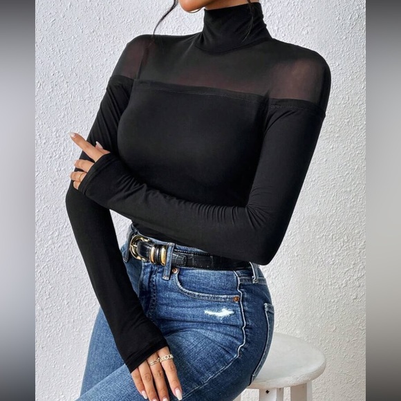 Boho mesh insert high neck blouse - Picture 2 of 6